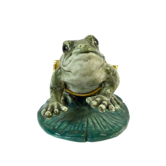 Westland Frog Lilypad 1998 #4430 VTG Hinged Small Porcelain Trinket Box Jewelry - Picture 2 of 11